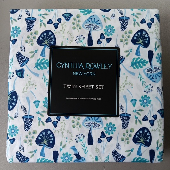 Cynthia Rowley Other - Cynthia Rowley Bedding Set of 4 TWIN Blue Mushroom Flower Groovy Cozy‎ NEW Boho